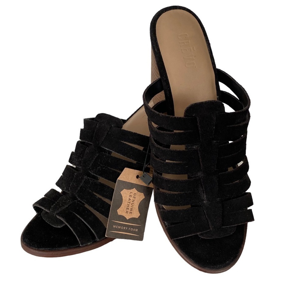 CREVO Black Hazelle SuedeCaged Block Heel Sandal Size 7 1/2